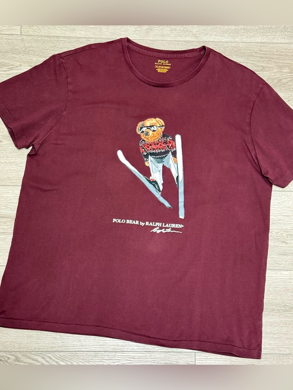 Ralph Lauren Burgundy Ski Bear Graphic Tee